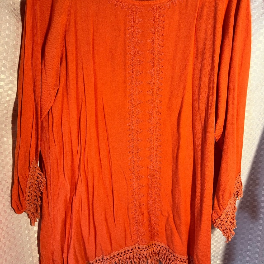 New Directions‎ Orange Pleated 3/4 Sleeve Tunic